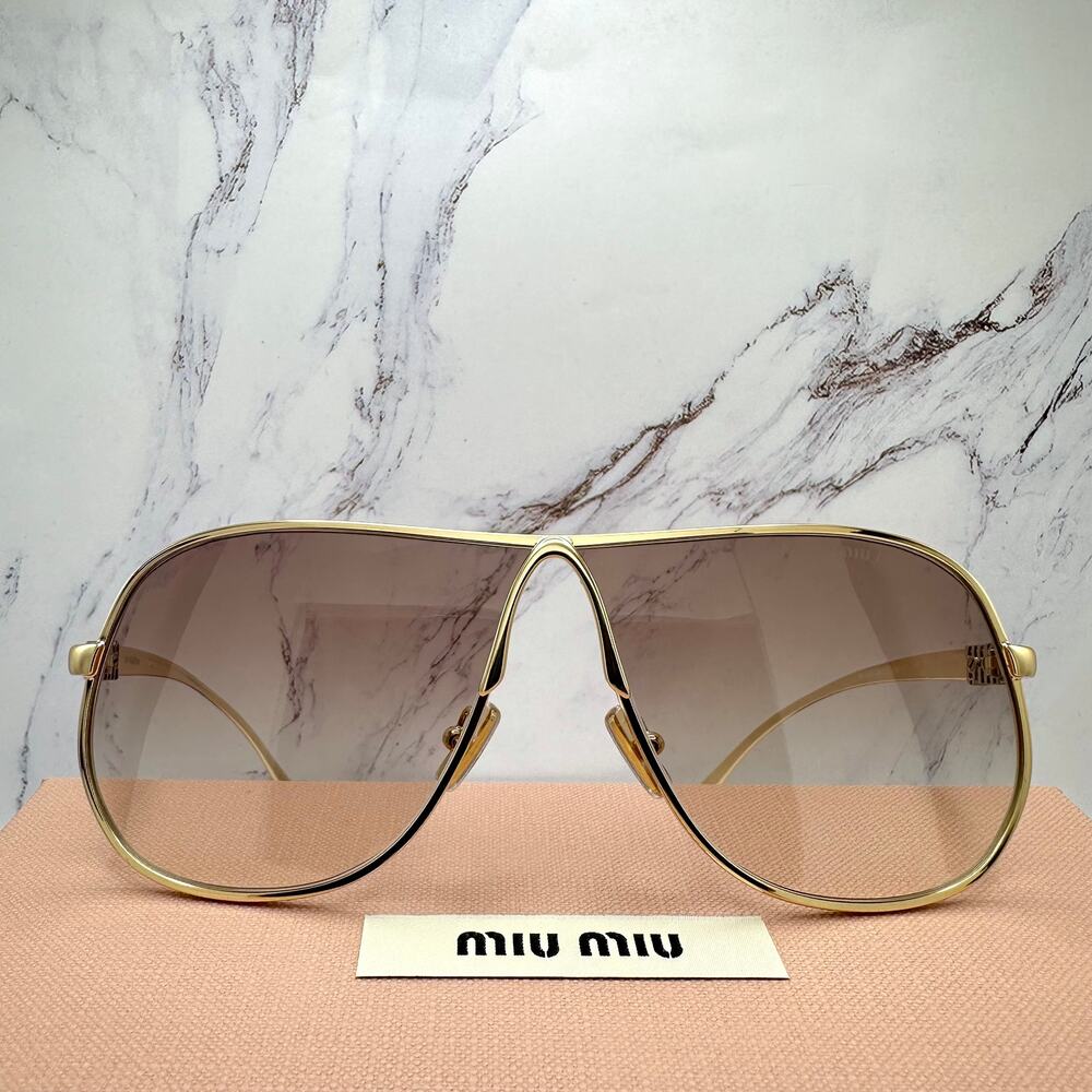 New MIU MIU Sunglasses MU A56S 5AK90L Gold Brown Gradient Metal Pilot Aviator - Picture 5 of 16